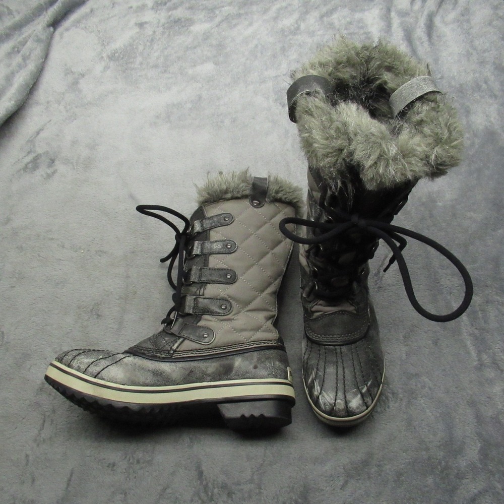 Sorel Women Snow Boots 7 Gray Tofino II Winter Waterproof Fur Distress Look